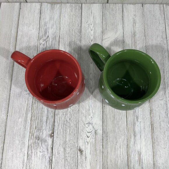 Set of 2 Temp-tations By Tara Green and Red Polka Dot Mug 16 oz Cup New No Box - Picture 4 of 7
